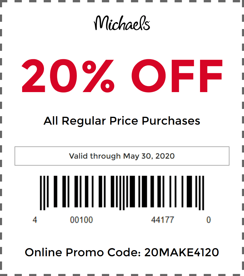 Michaels stores Coupon  20% off at Michaels, or online via promo code 20MAKE4120 #michaels