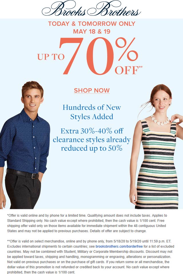 Brooks Brothers stores Coupon  Extra 30-40% off clearance & more at Brooks Brothers #brooksbrothers