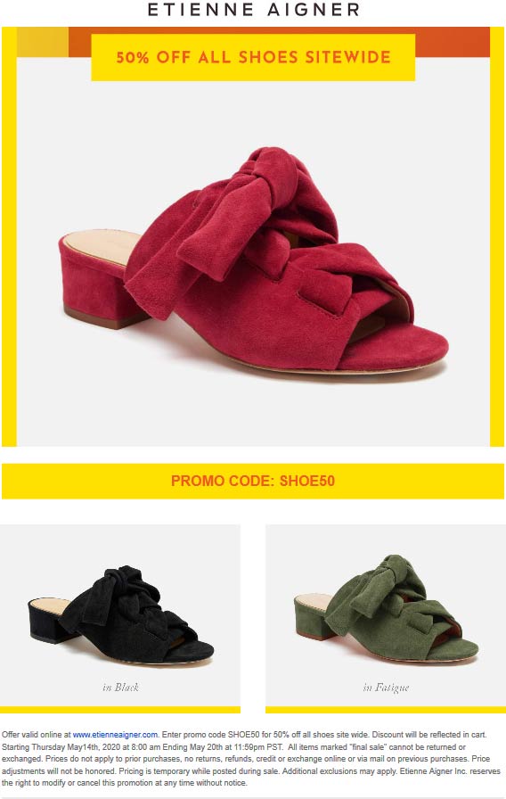 Etienne Aigner stores Coupon  50% off all shoes at Etienne Aigner via promo code SHOE50 #etienneaigner