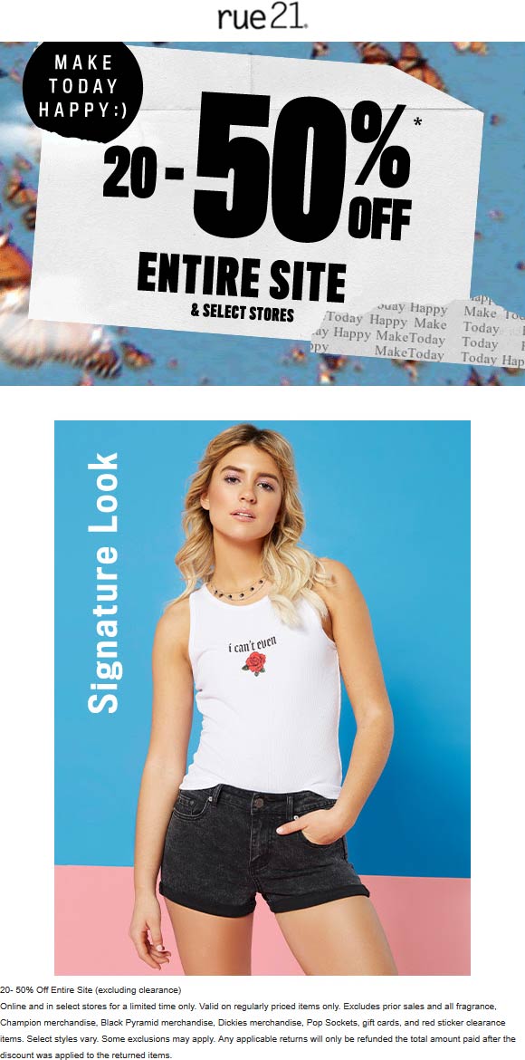 rue21 stores Coupon  20-50% off everything at rue21 #rue21