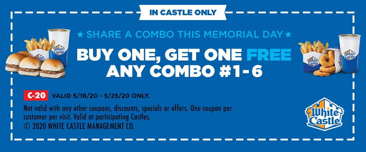 White Castle restaurants Coupon  Second combo meal free at White Castle #whitecastle