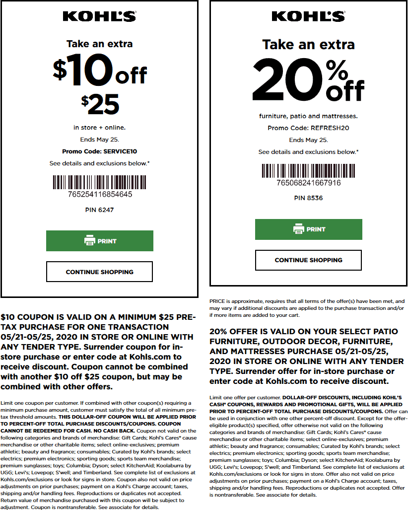 $10 off $25 & more at Kohls, or online via promo code SERVICE10 #kohls ...