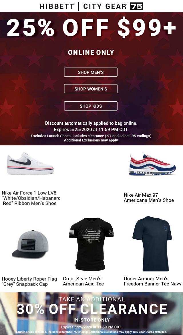  August 2021 25 Off 99 30 Off Clearance At Hibbett Sports hibbettsports Coupon Promo 