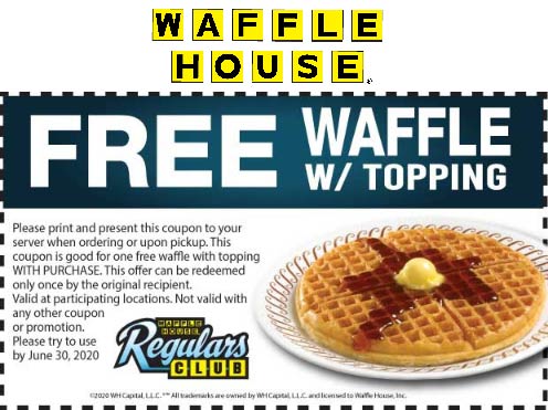 Waffle House restaurants Coupon  Free waffle at Waffle House restaurants #wafflehouse