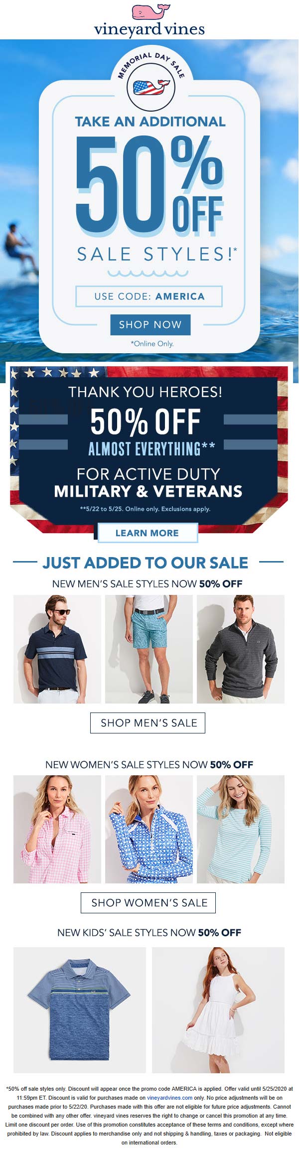 Extra 50 off sale items at Vineyard Vines via promo code AMERICA 