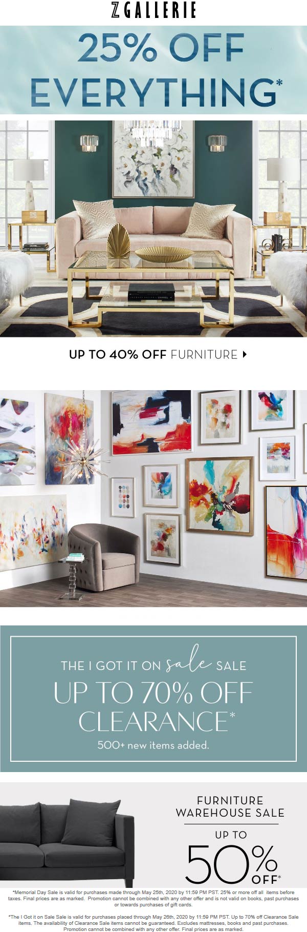 Z Gallerie stores Coupon  25-50% off everything at Z Gallerie furniture #zgallerie