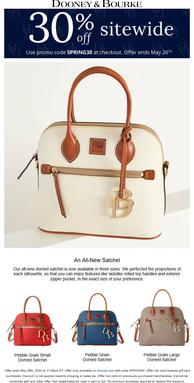 Dooney & Bourke stores Coupon  30% off everything at Dooney & Bourke via promo code SPRING30 #dooneybourke