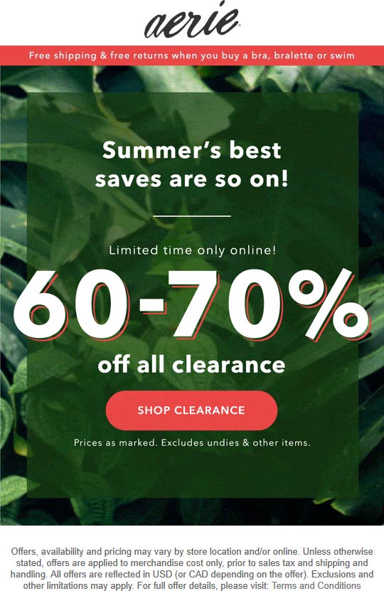 Aerie stores Coupon  Extra 60-70% off clearance at Aerie #aerie