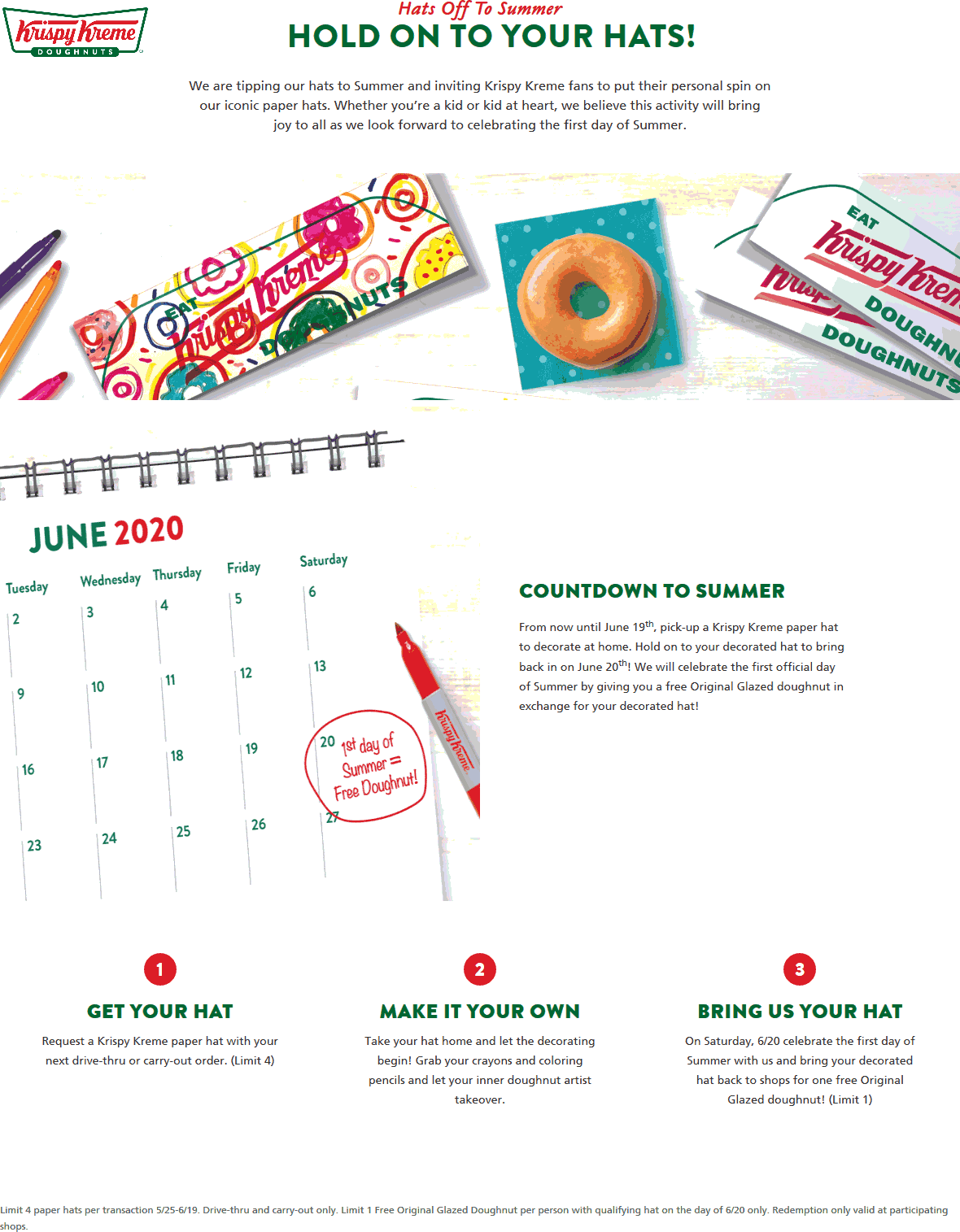 Krispy Kreme restaurants Coupon  Bring your paper hat for a free doughnut the 20th at Krispy Kreme #krispykreme