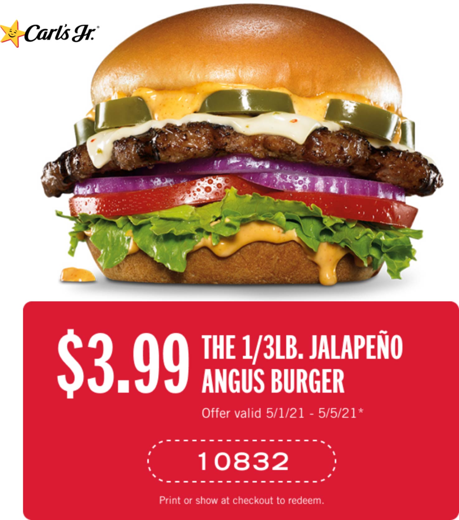 Carls Jr restaurants Coupon  Spicy third pound angus cheeseburger = $4 at Carls Jr #carlsjr 