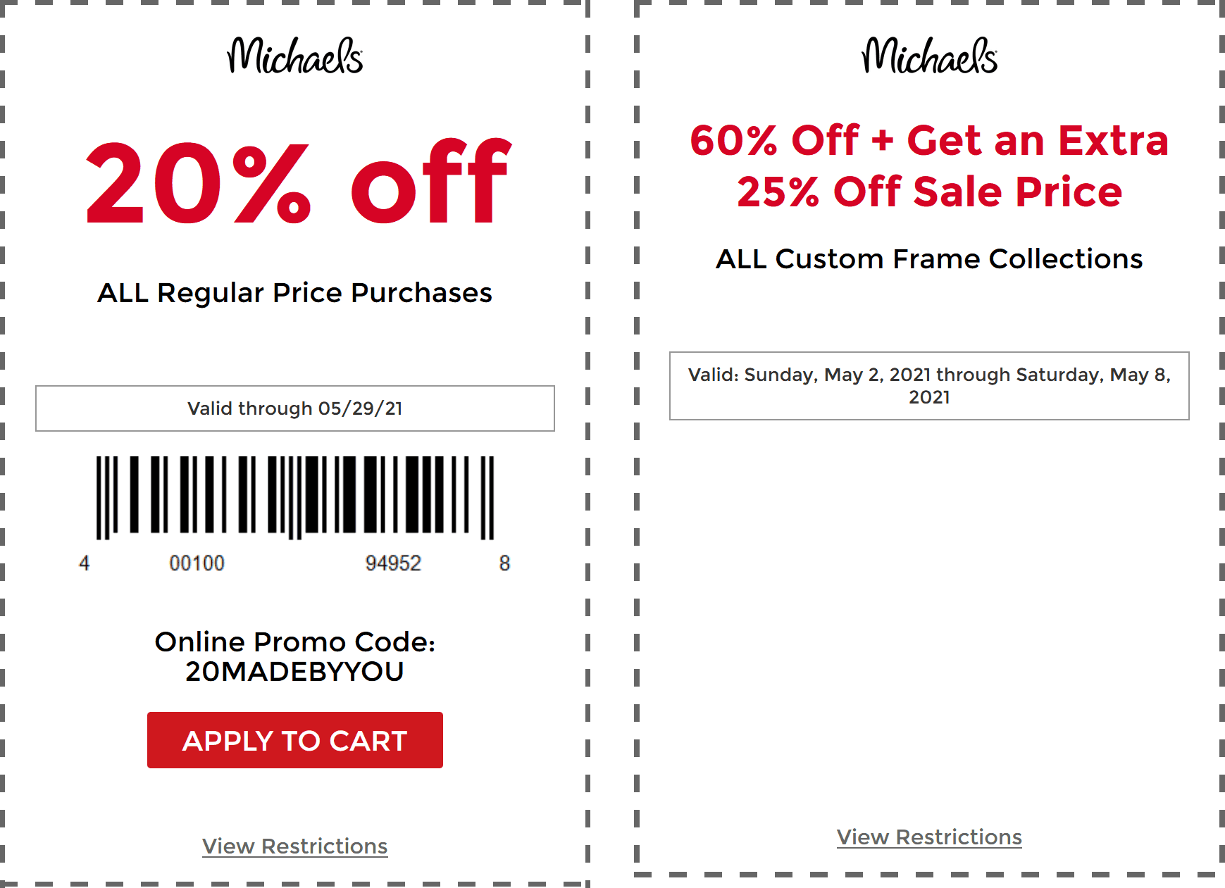 Michaels stores Coupon  20% off at Michaels, or online via promo code 20MADEBYYOU #michaels 