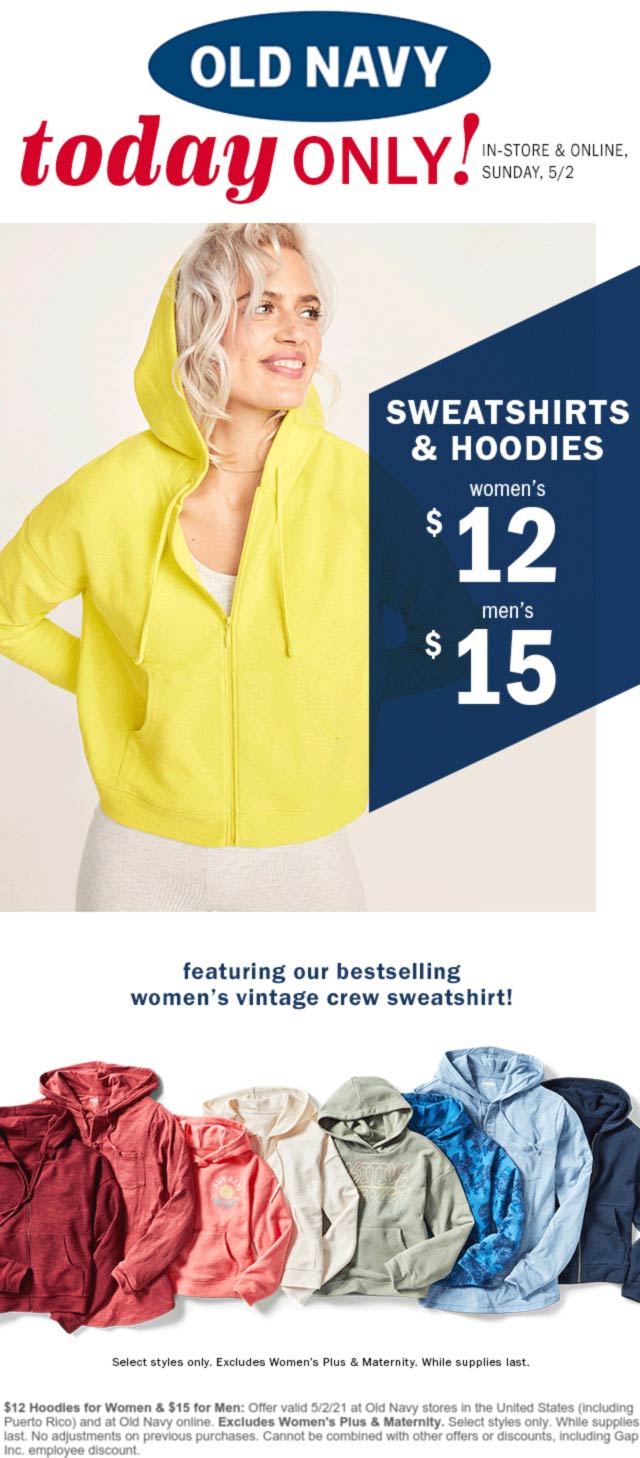 Old Navy stores Coupon  $12 hoodies & sweatshirts today at Old Navy #oldnavy 