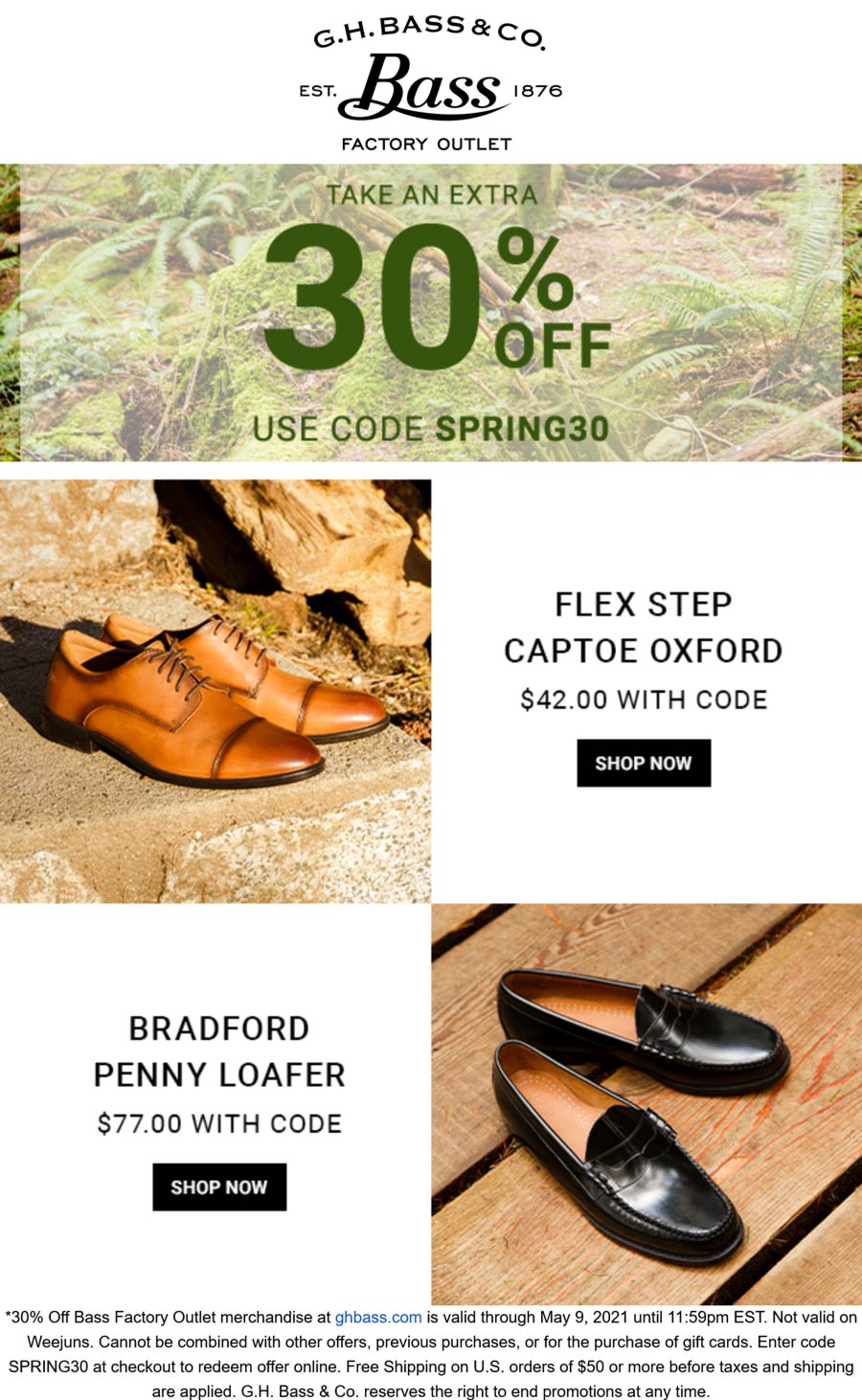 Bass Factory Outlet stores Coupon  30% off at Bass Factory Outlet via promo code SPRING30 #bassfactoryoutlet 