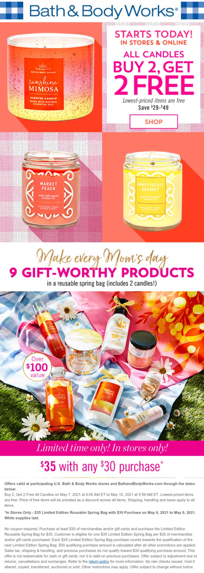 Bath & Body Works stores Coupon  4-for-2 on candles at Bath & Body Works, ditto online #bathbodyworks 
