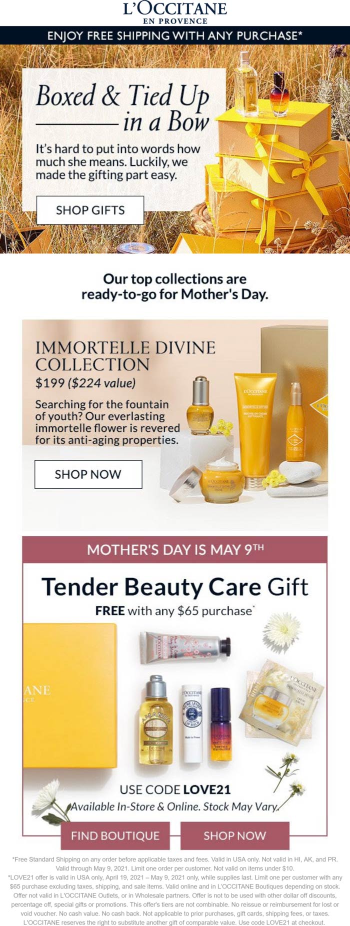 LOccitane stores Coupon  6pc kit free with $65 spent at LOccitane, or online via promo code LOVE21 #loccitane 