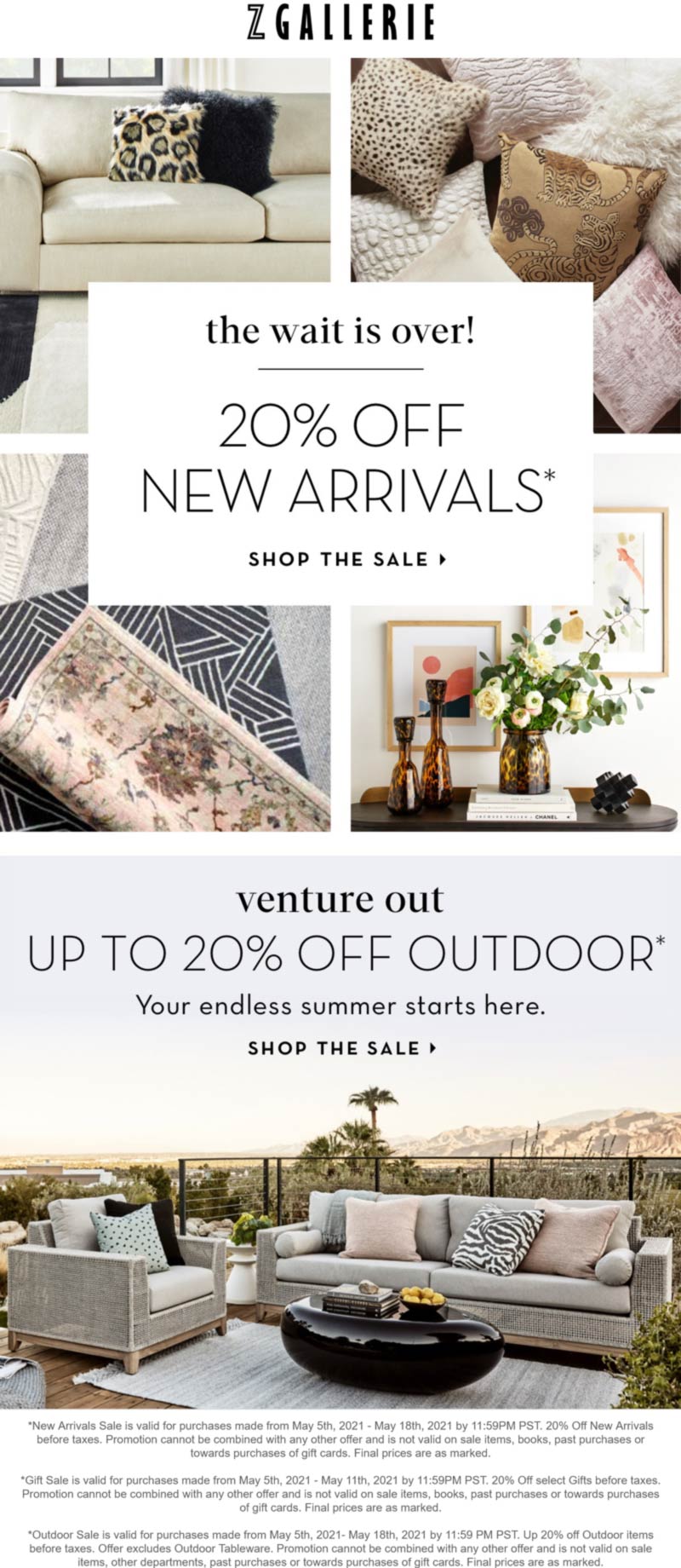 20 off new furniture arrivals at Z Gallerie zgallerie The Coupons App®