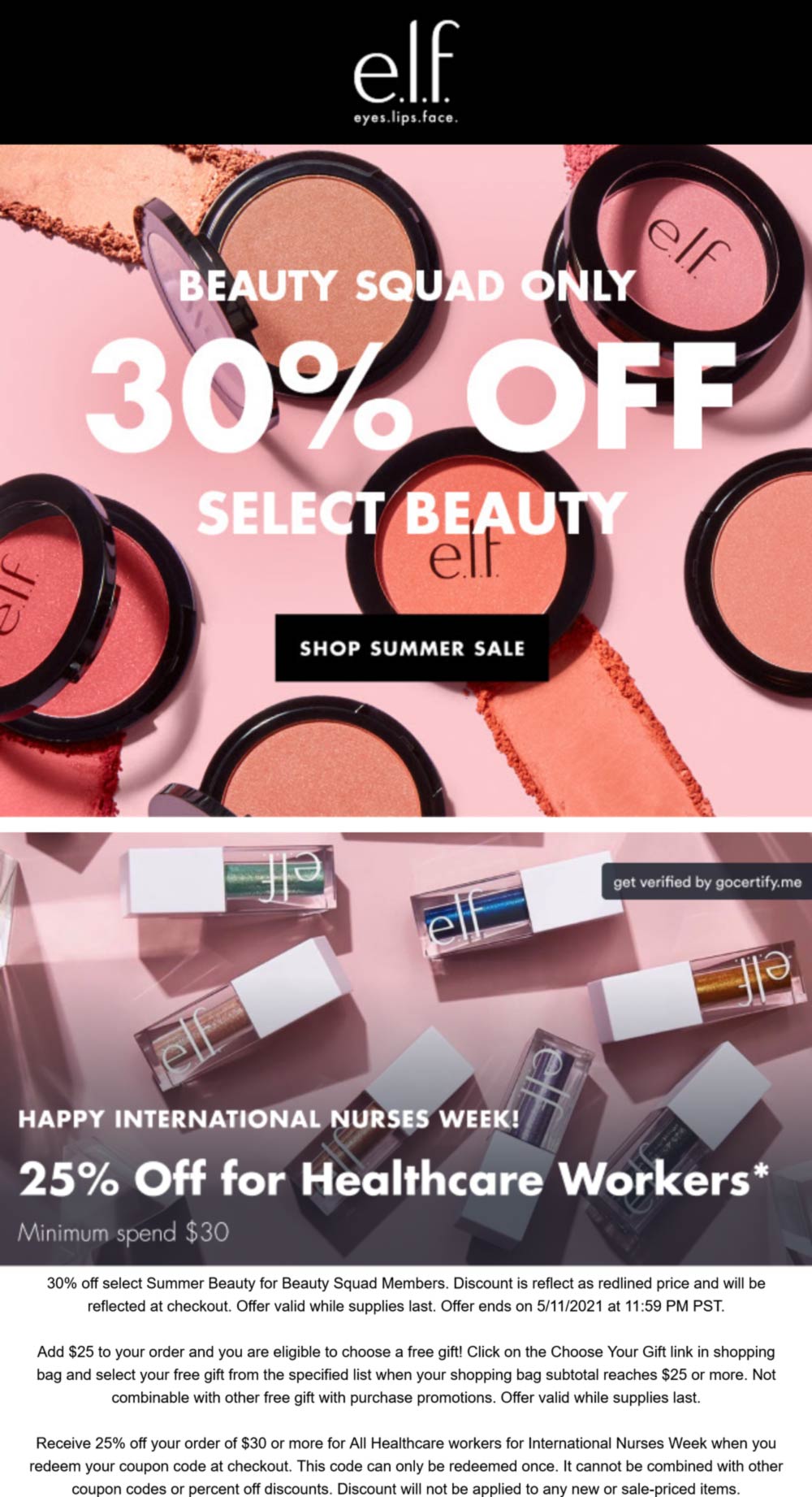 30 off online today at e.l.f. Cosmetics elfcosmetics The Coupons App®
