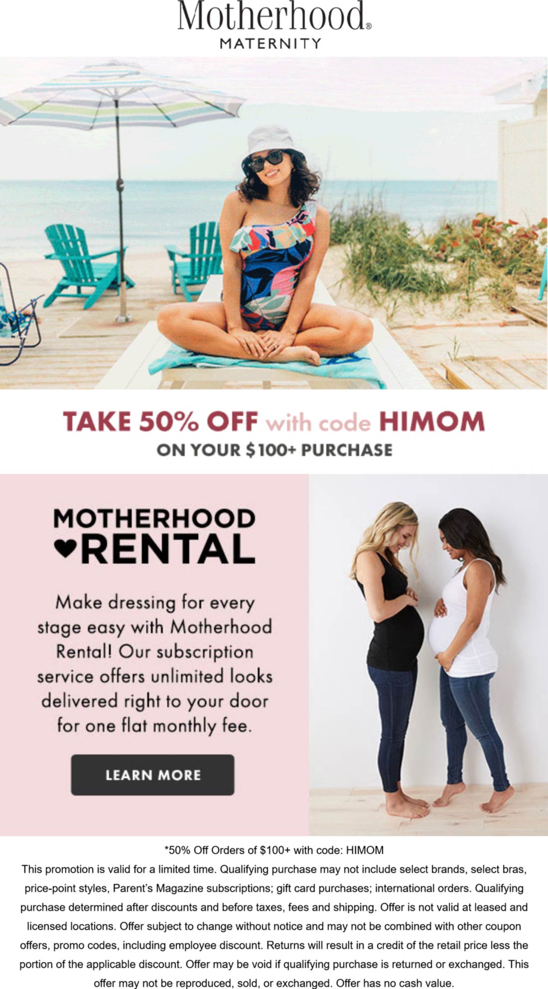 Motherhood Maternity stores Coupon  50% off $100 at Motherhood Maternity via promo code HIMOM #motherhoodmaternity 