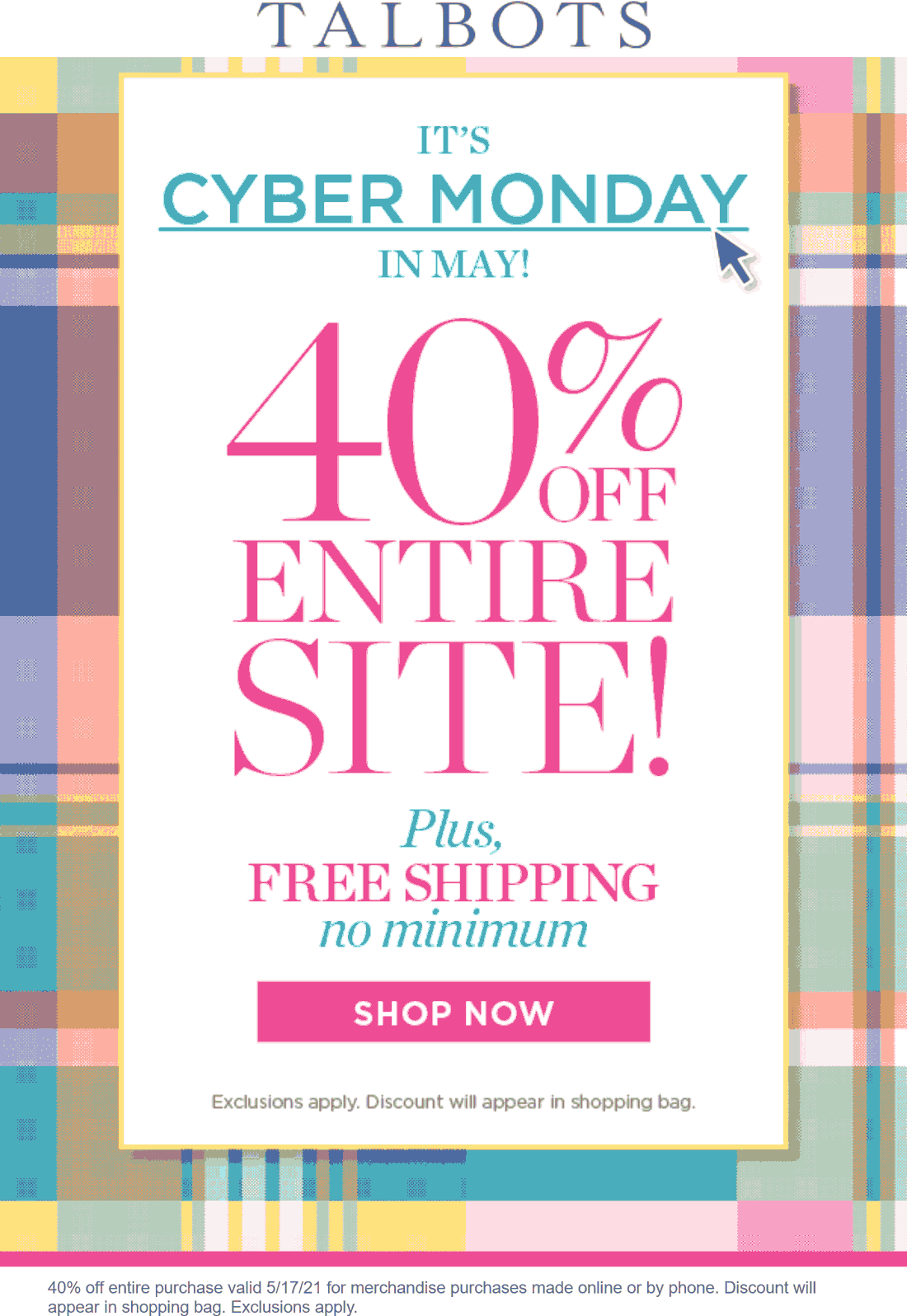 Talbots stores Coupon  40% off everything & free shipping online today at Talbots #talbots 
