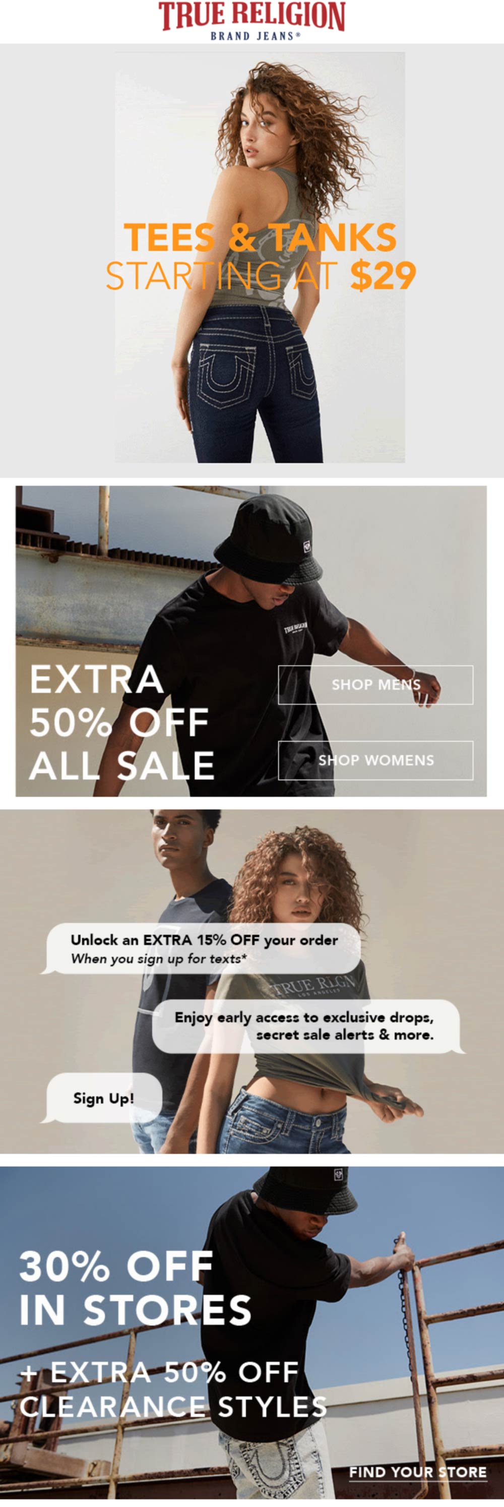 True Religion stores Coupon  30% off regular & extra 50% off sale or clearance at True Religion #truereligion 