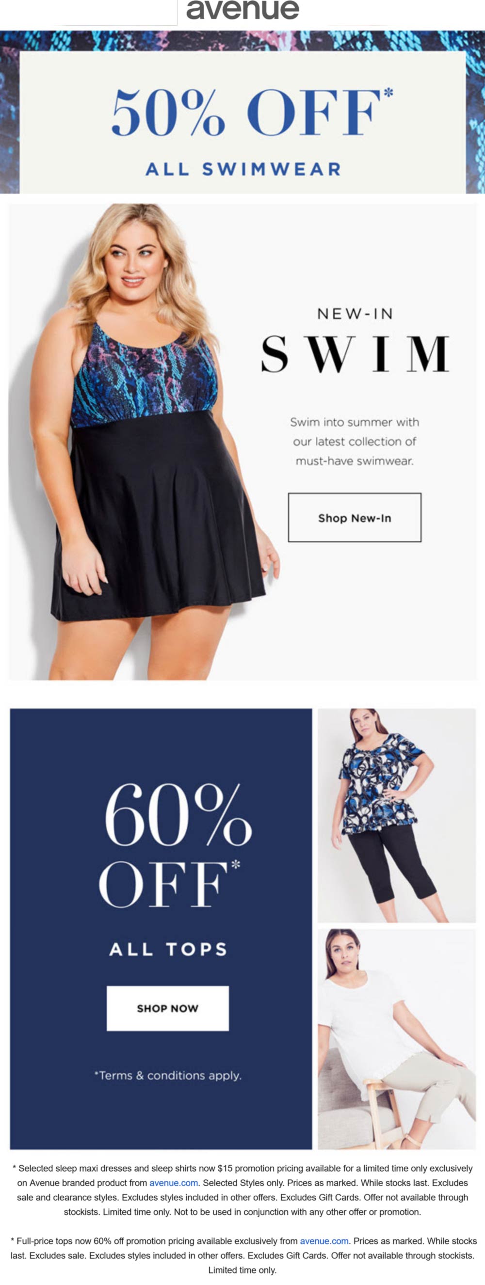 Avenue stores Coupon  50% off all swimwear, 60% off all tops at Avenue #avenue 