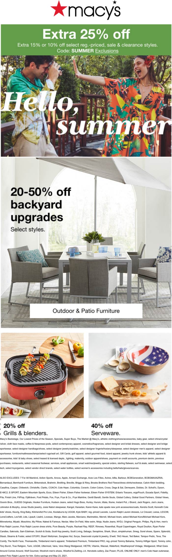 Macys stores Coupon  Extra 10-25% off at Macys, or online via promo code SUMMER #macys 