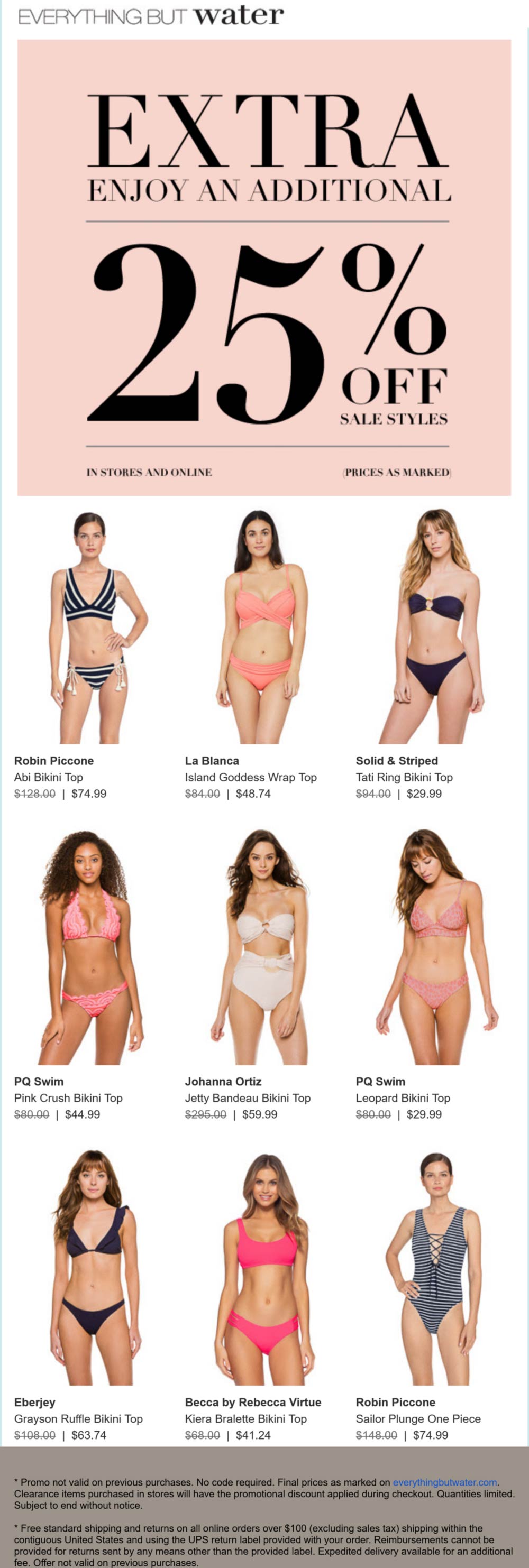 Everything But Water stores Coupon  Extra 25% off swimwear at Everything But Water, ditto online #everythingbutwater 