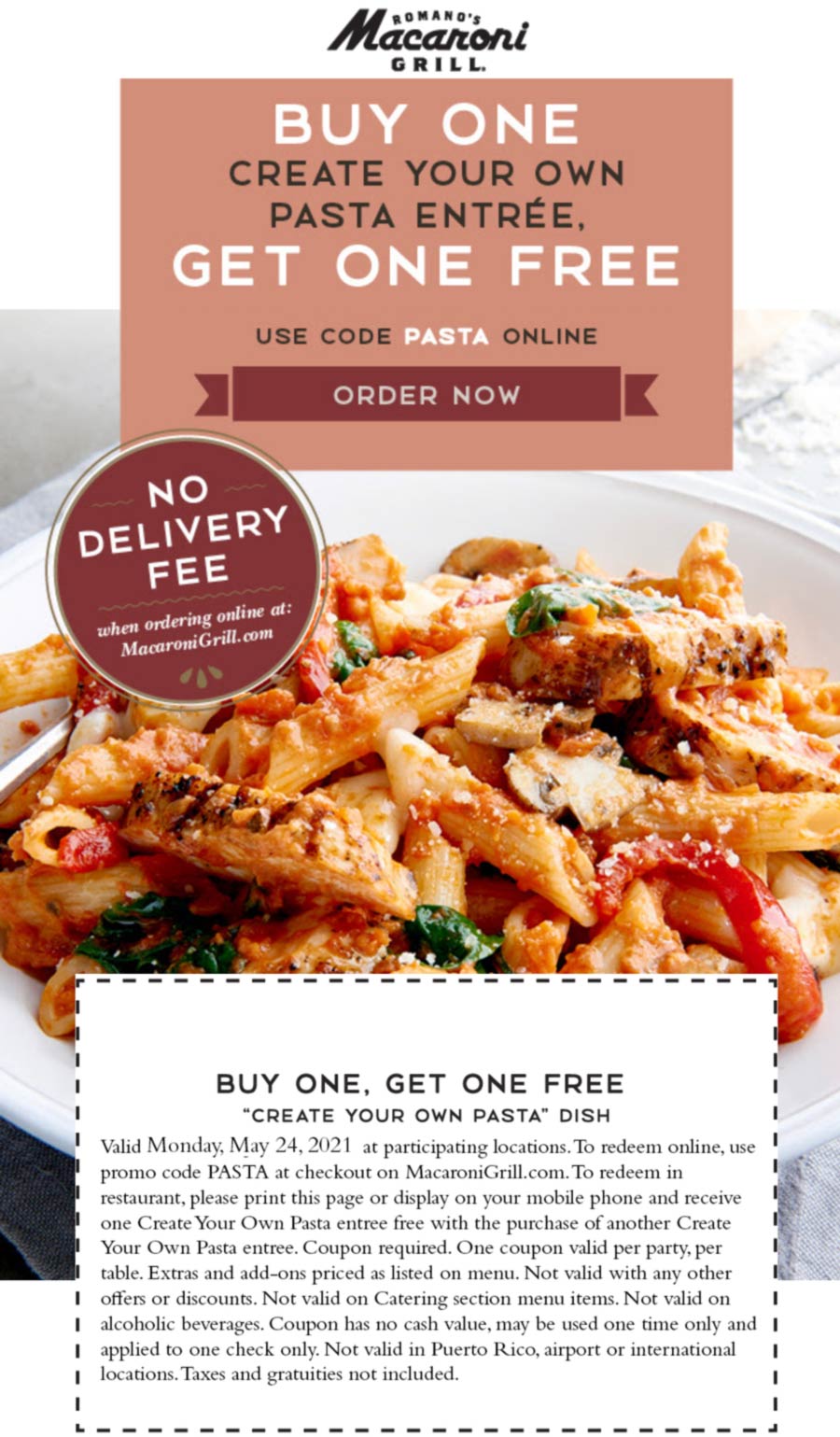 Second pasta entree free today at Macaroni Grill macaronigrill The