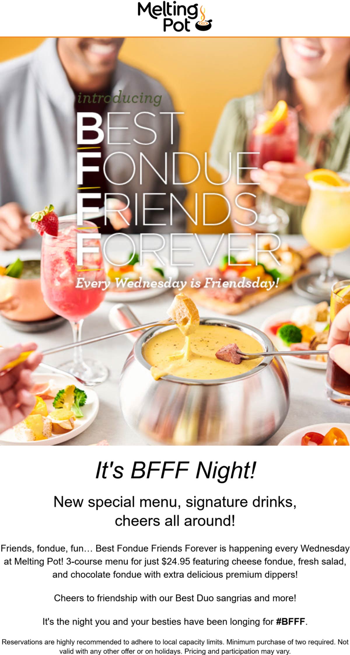 3course fondue & salad menu for 25 Wednesdays at Melting Pot