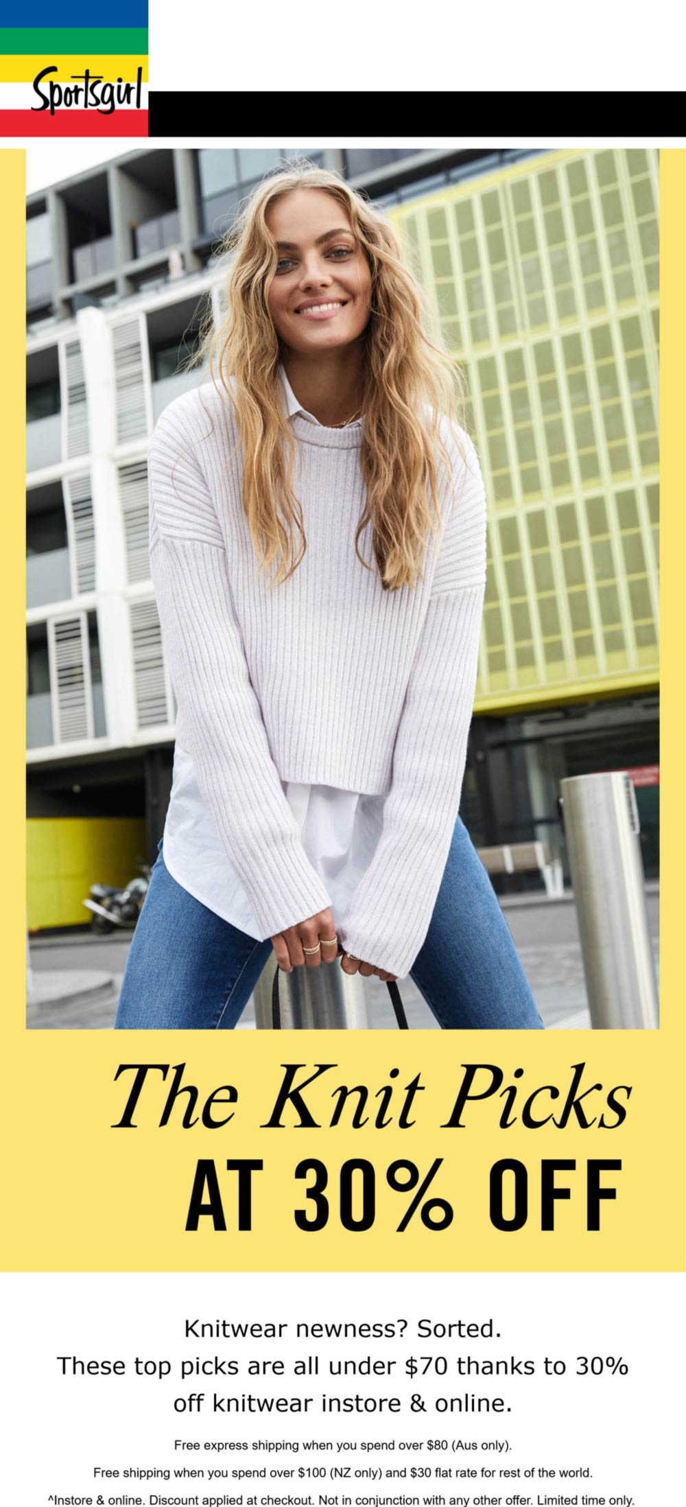 Sportsgirl stores Coupon  30% off knits at Sportsgirl, ditto online #sportsgirl 