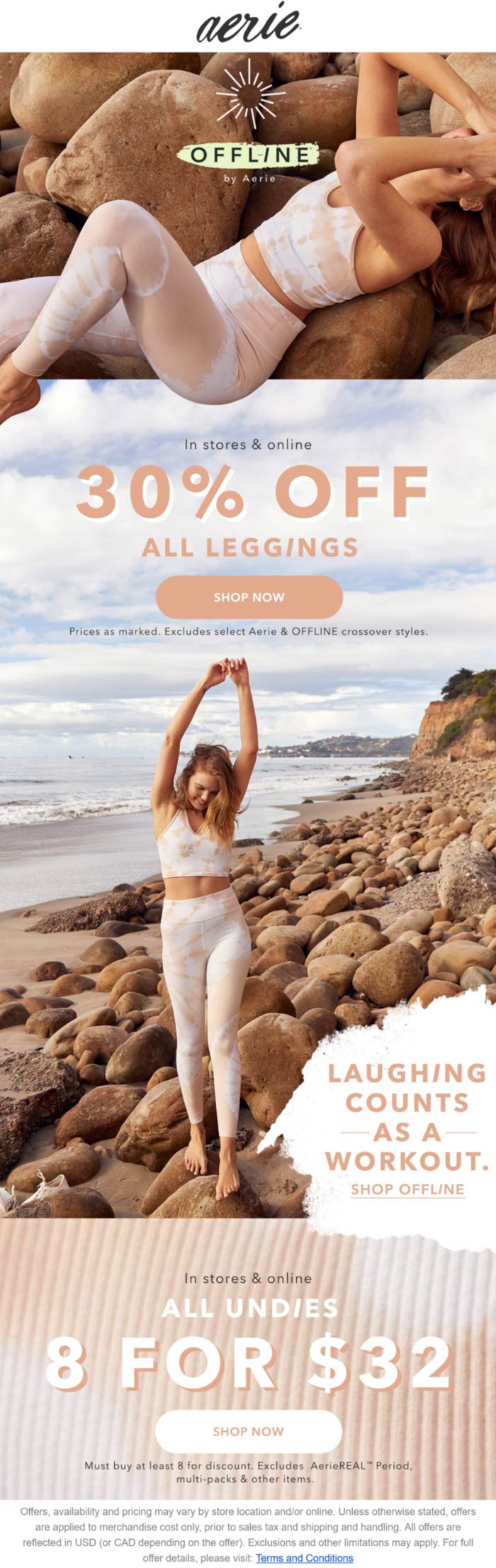Aerie stores Coupon  30% off all leggings at Aerie, ditto online #aerie 