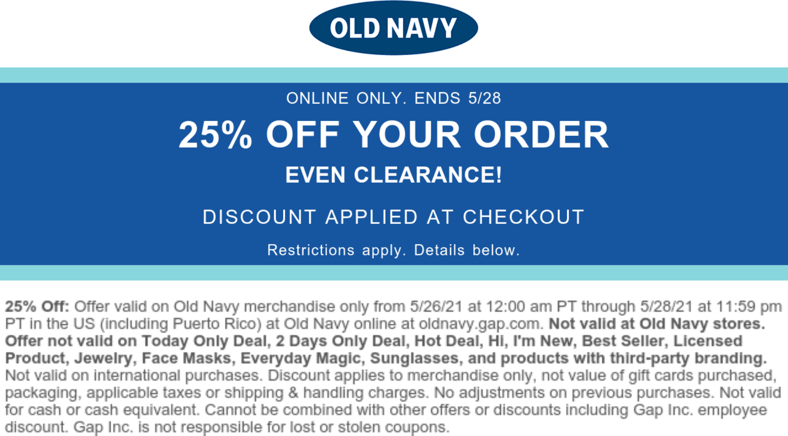 Old Navy stores Coupon  25% off everything online at Old Navy #oldnavy 