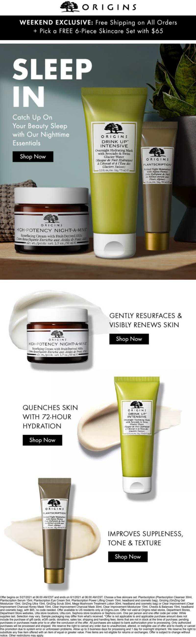 Free 6pc skincare set with 65 spent online at Origins origins The