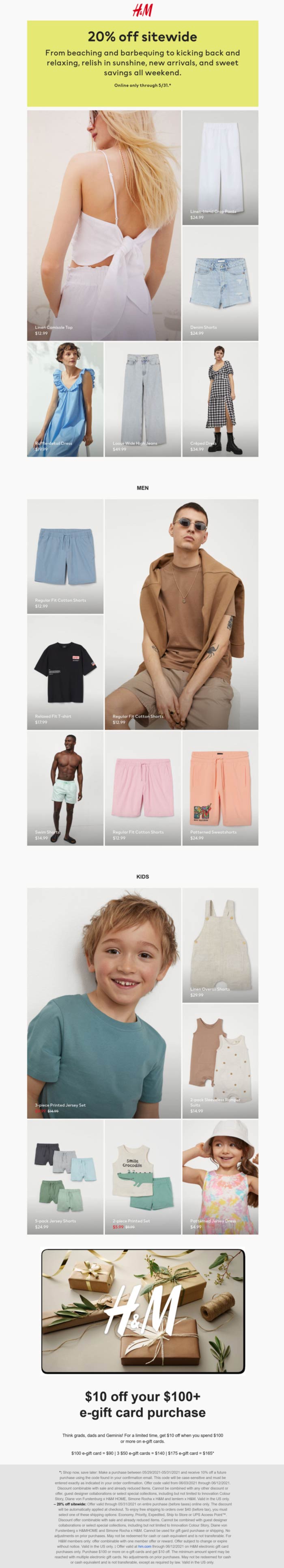 H&M stores Coupon  20% off everything online at H&M #hm 