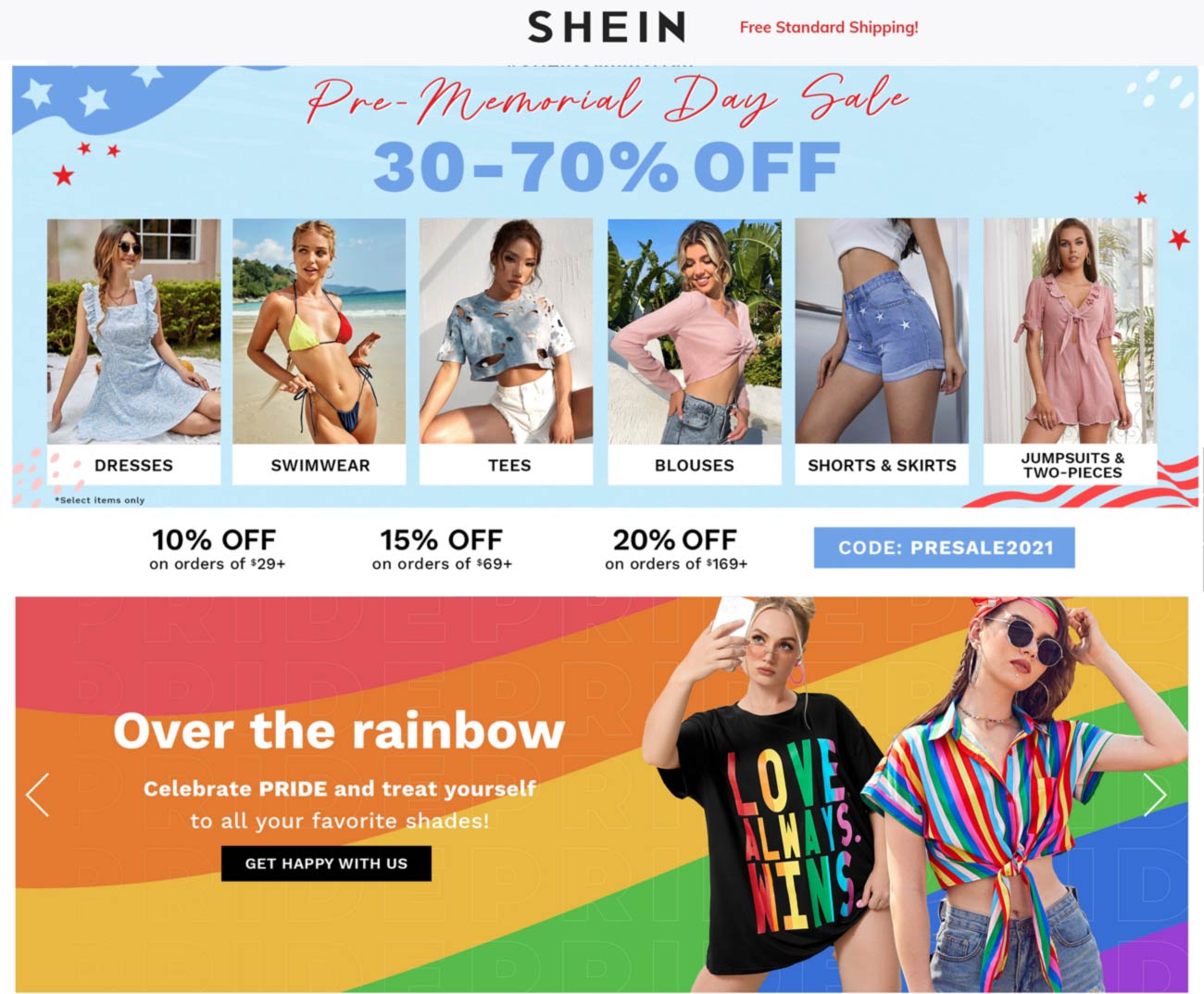 SHEIN stores Coupon  10-70% off at SHEIN + free shipping via promo code PRESALE2021 #shein 