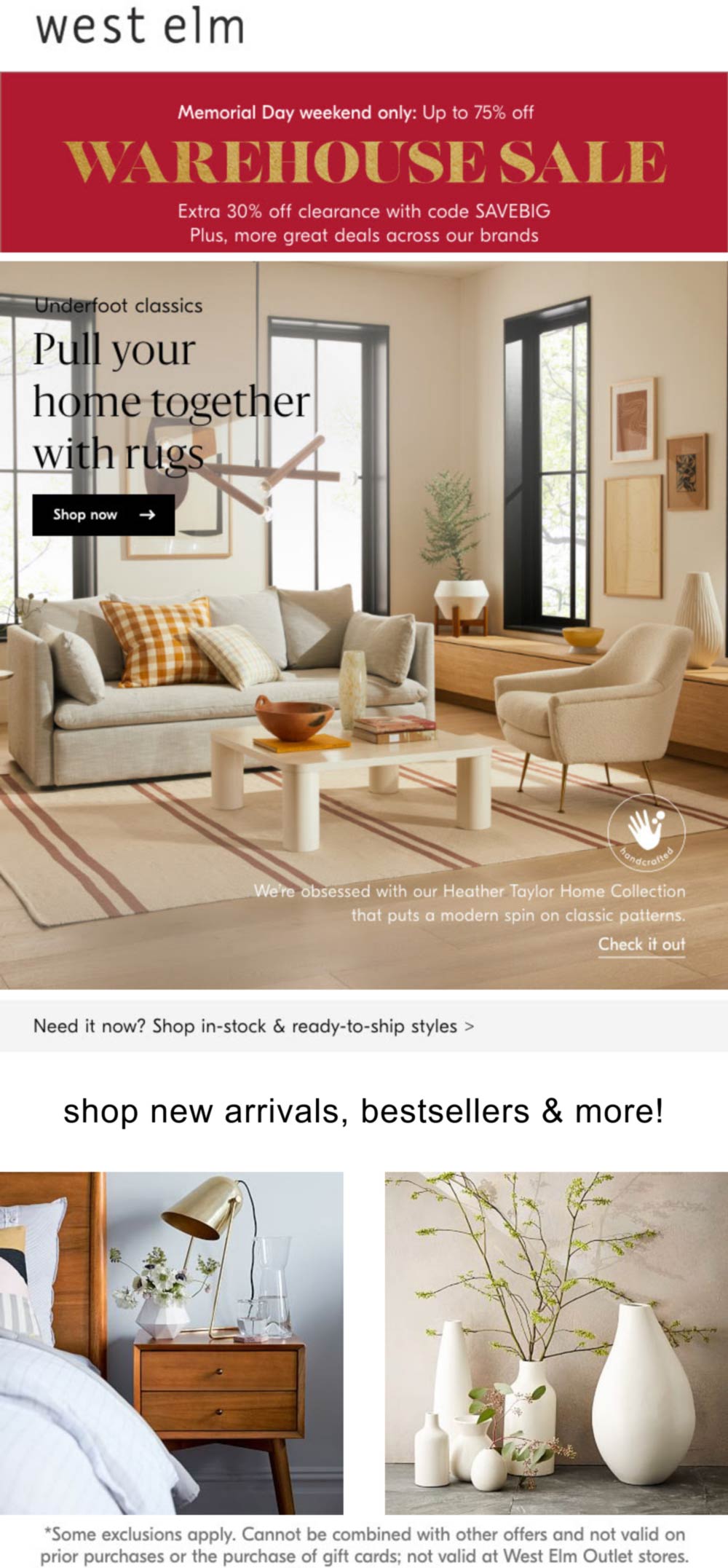 [April, 2022] Extra 30 off clearance today at West Elm furniture via promo code SAVEBIG 