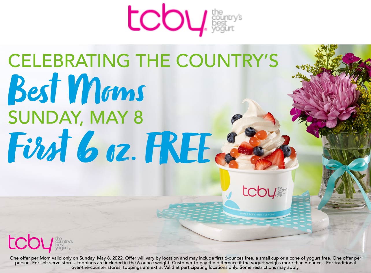 TCBY restaurants Coupon  Free frozen yogurt for Mom Sunday at TCBY #tcby 