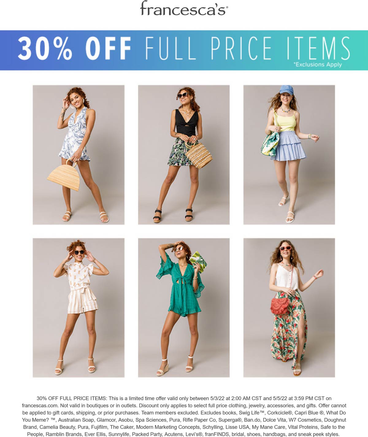Francescas stores Coupon  30% off online at Francescas #francescas 