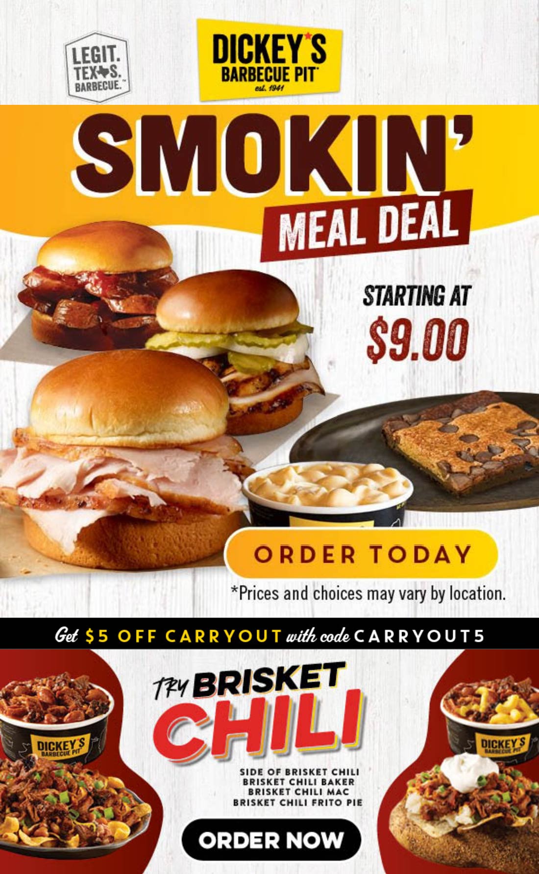 Dickeys Barbecue Pit restaurants Coupon  $5 off carryout at Dickeys Barbecue Pit restaurants via promo code CARRYOUT5 #dickeysbarbecuepit 