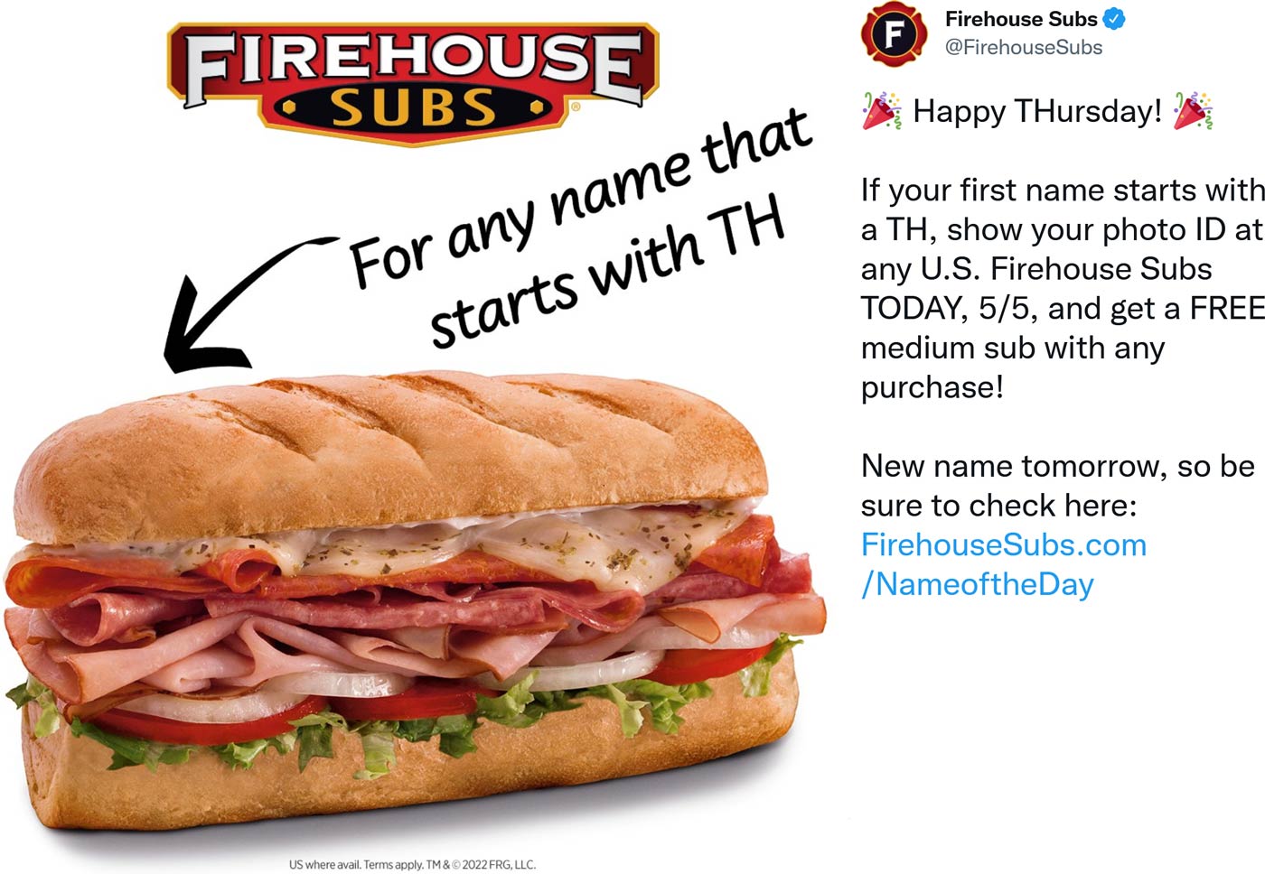 Firehouse Subs restaurants Coupon  Names that begin with TH enjoy a free sub sandwich today at Firehouse Subs #firehousesubs 