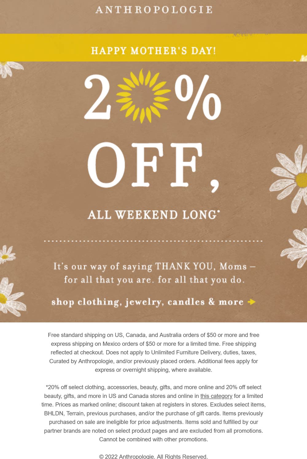 Anthropologie stores Coupon  20% off at Anthropologie, ditto online #anthropologie 