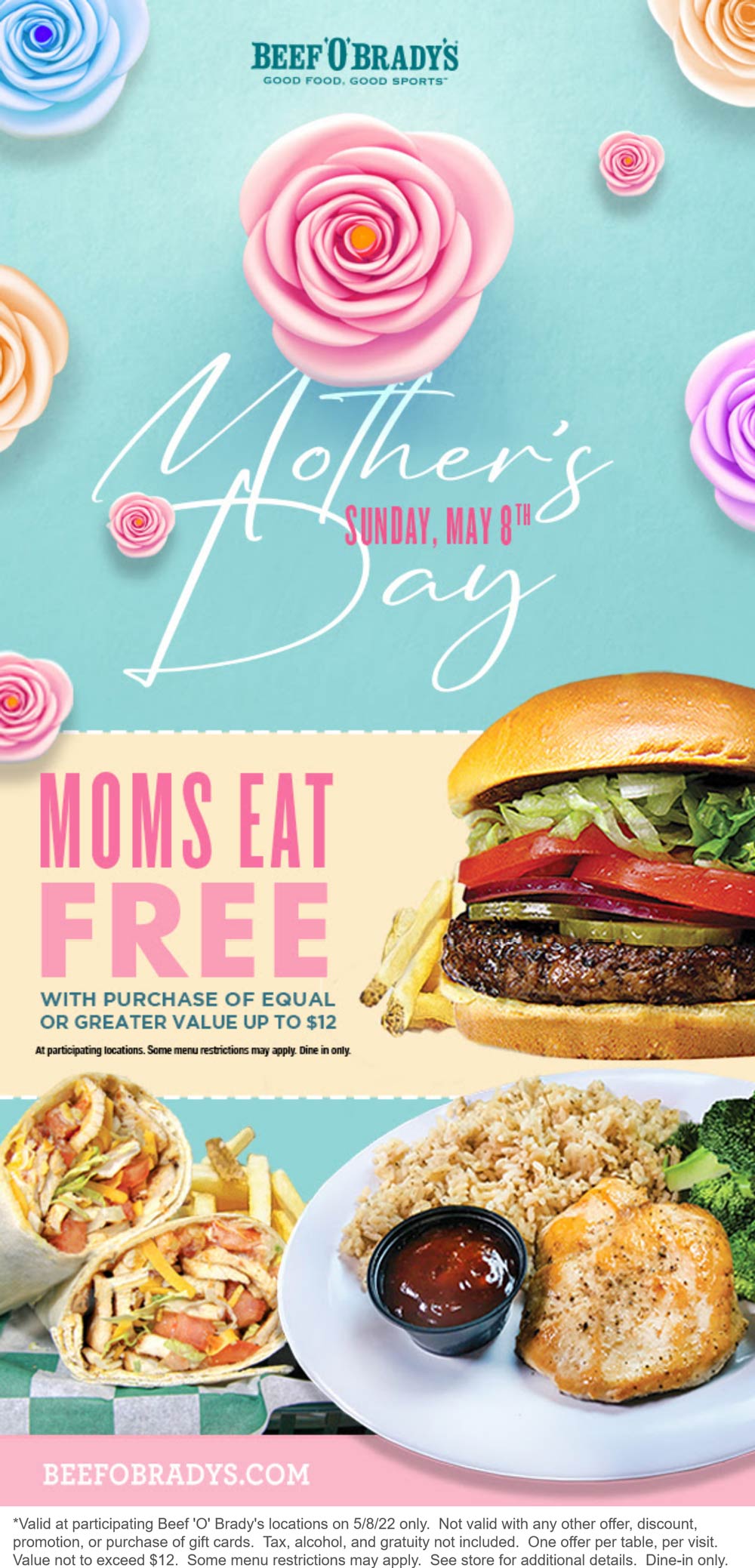 Beef OBradys restaurants Coupon  Mom eats free with your meal Sunday at Beef OBradys #beefobradys 