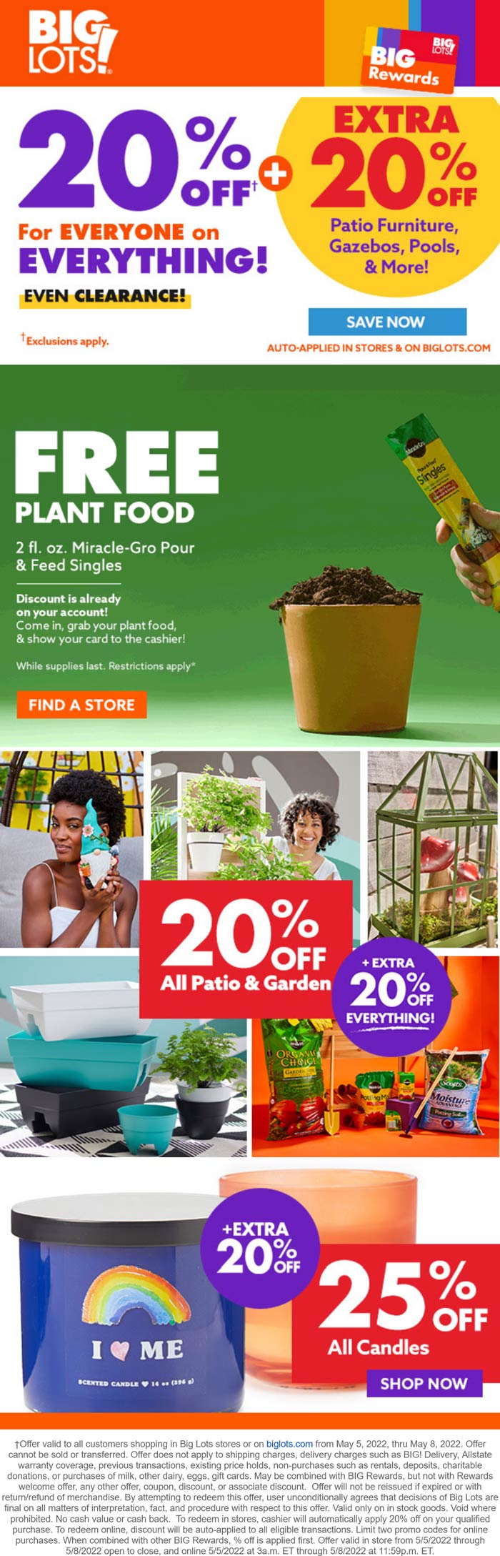 Big Lots stores Coupon  20% off everything + free miracle gro at Big Lots, ditto online #biglots 