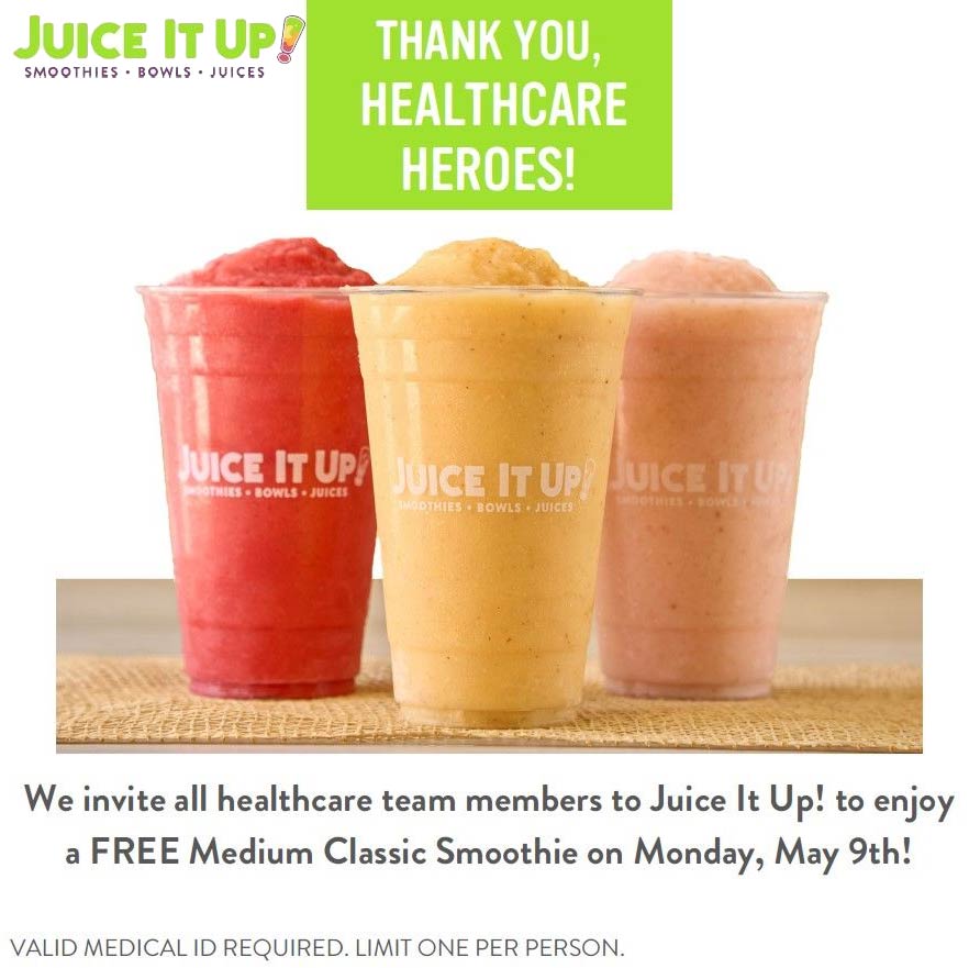 Juice It Up! restaurants Coupon  Healthcare enjoy a free smoothie Monday at Juice It Up! #juiceitup 