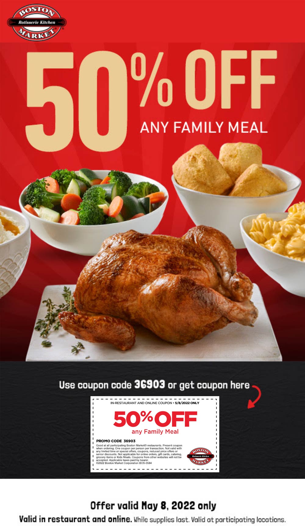 Boston Market restaurants Coupon  50% off family meals today at Boston Market #bostonmarket 