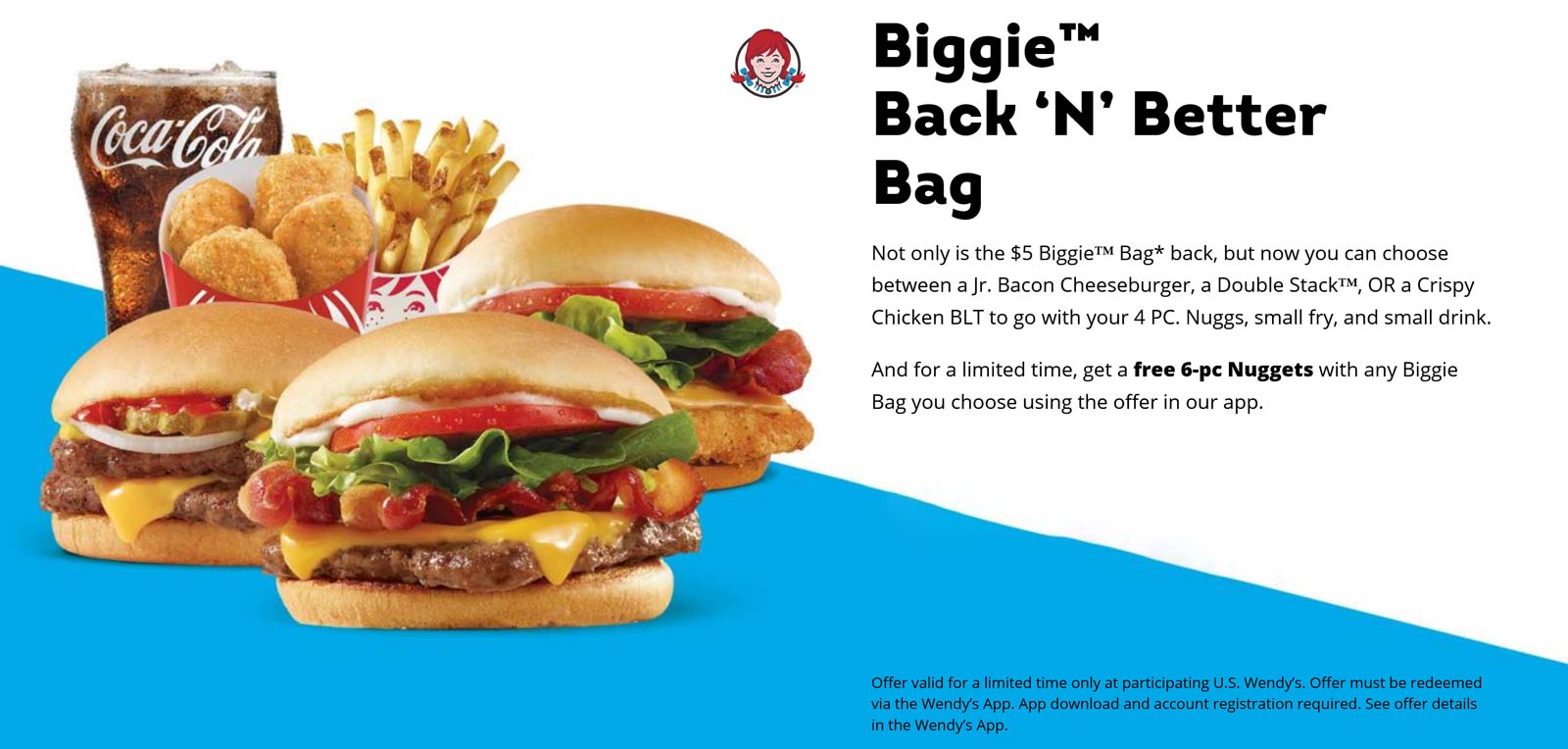Wendys restaurants Coupon  Cheeseburger or chicken BLT + 10pc nuggets + fries + drink = $5 via mobile at Wendys #wendys 