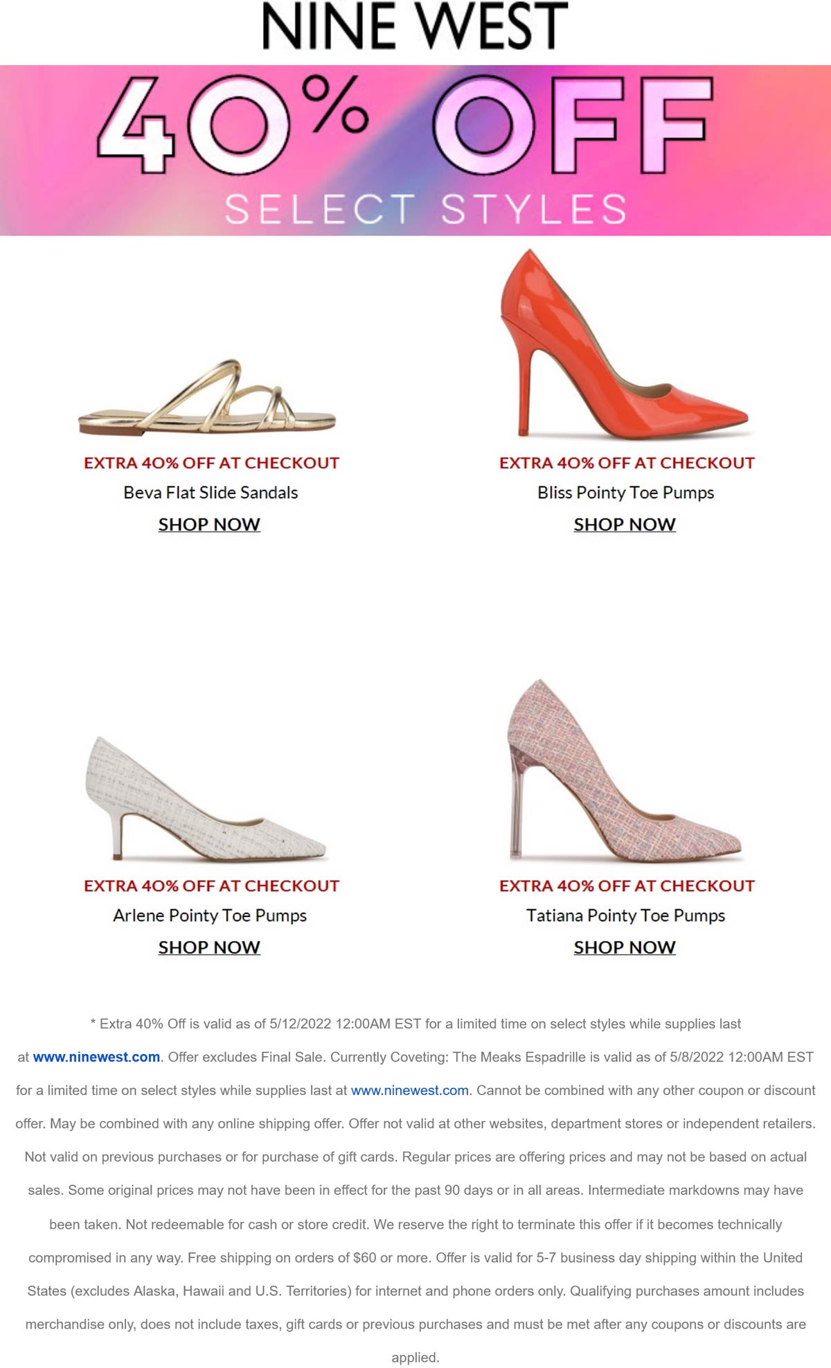 Nine West coupons & promo code for [May 2022]