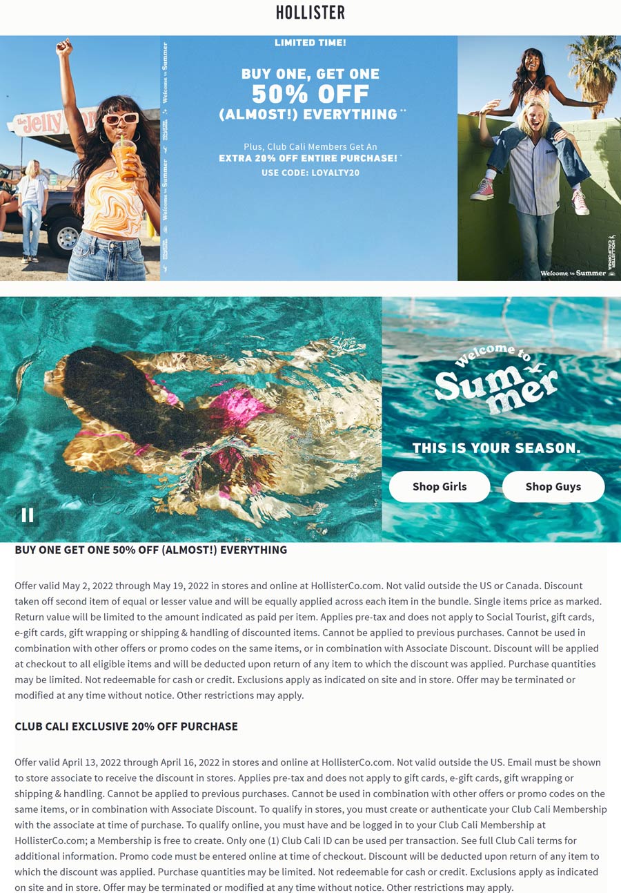 Hollister coupons & promo code for [August 2022]