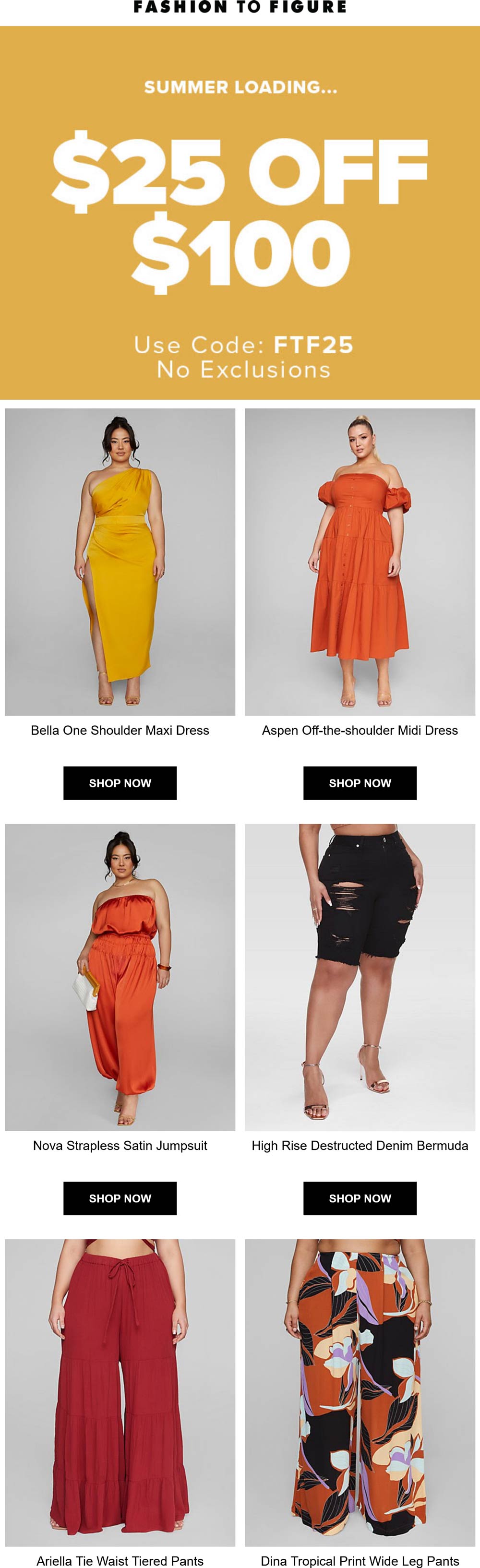 Fashion to Figure stores Coupon  $25 off $100 at Fashion to Figure via promo code FTF25 #fashiontofigure 