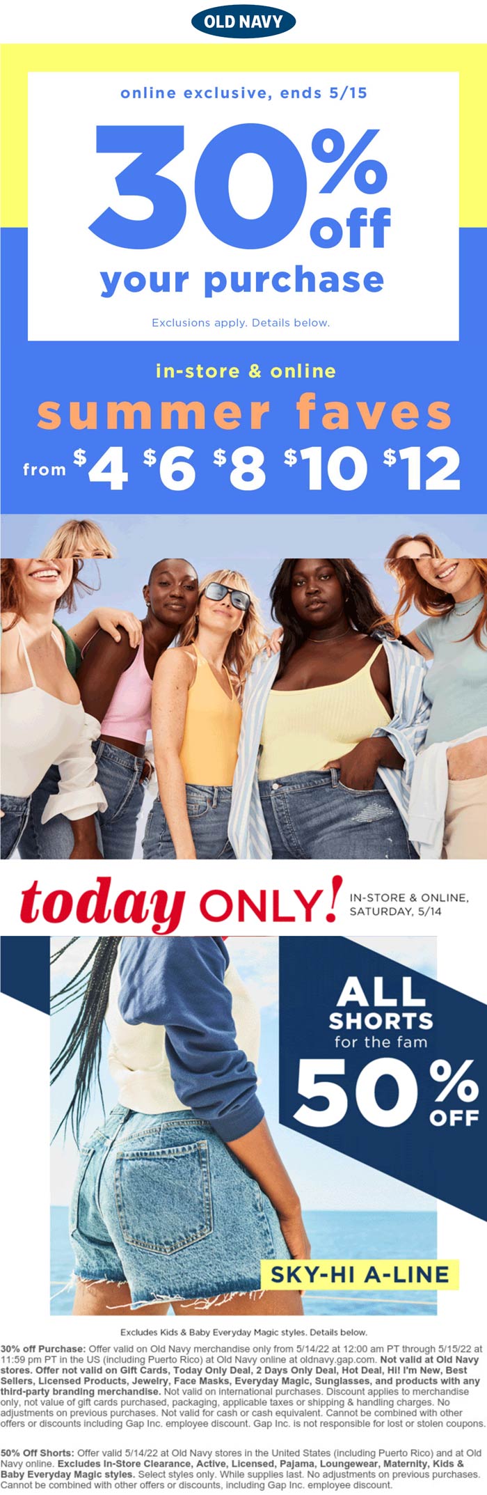 Old Navy stores Coupon  30% off everything & 50% off shorts at Old Navy #oldnavy 